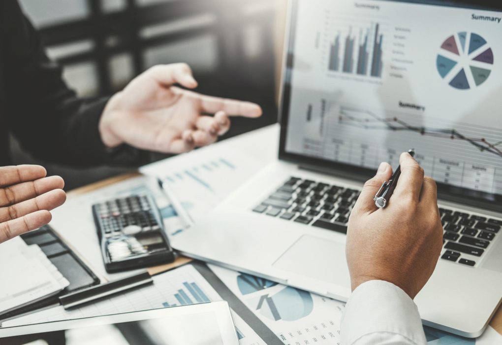 Business Consulting meeting working and brainstorming new busine Business Consulting meeting working and brainstorming new business project finance investment concept.